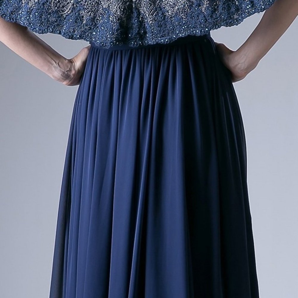 Lace Cape A-Line Shape Chiffon Dress CDCR786 - Picture 3 of 4